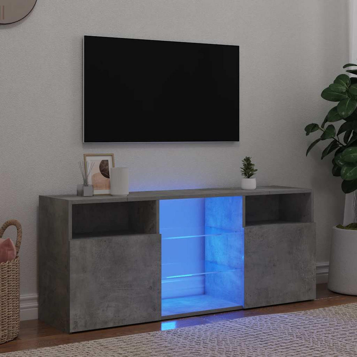 LOWBOARD mit Led-Leuchten 120/30/50 cm aus Holzwerkstoff in Betongrau - Hellgrau, Holz (120/50/30cm) - vidaXL