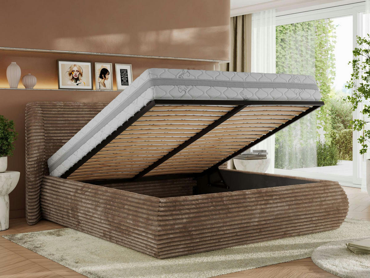 POLSTERBETT CAELA CLASSIC 180/200 - Braun Cord - Braun, Textil (180/200cm) - MKS
