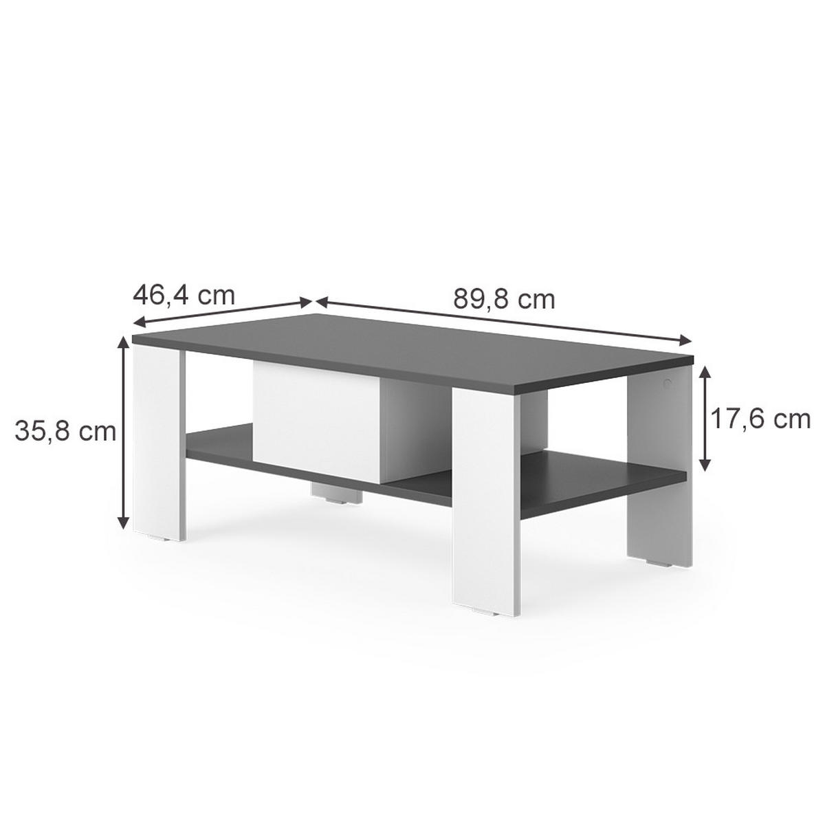 COUCHTISCH Wilmut Anthrazit/Weiß 89.8 x 46.4 cm mit Schublade - Anthrazit/Weiß, Holzwerkstoff (46.4/89.8/35.8cm) - Vicco