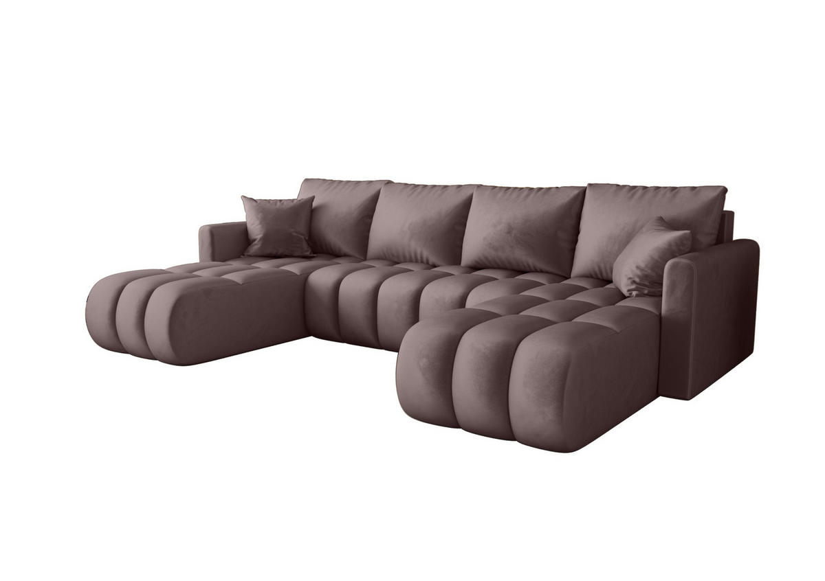WOHNLANDSCHAFT GARDA U-Form dunkelrosa Velours Monolith 62 - Schlaffunktion, Bettkasten - Pink, Textil (305/88/150cm) - Cornero