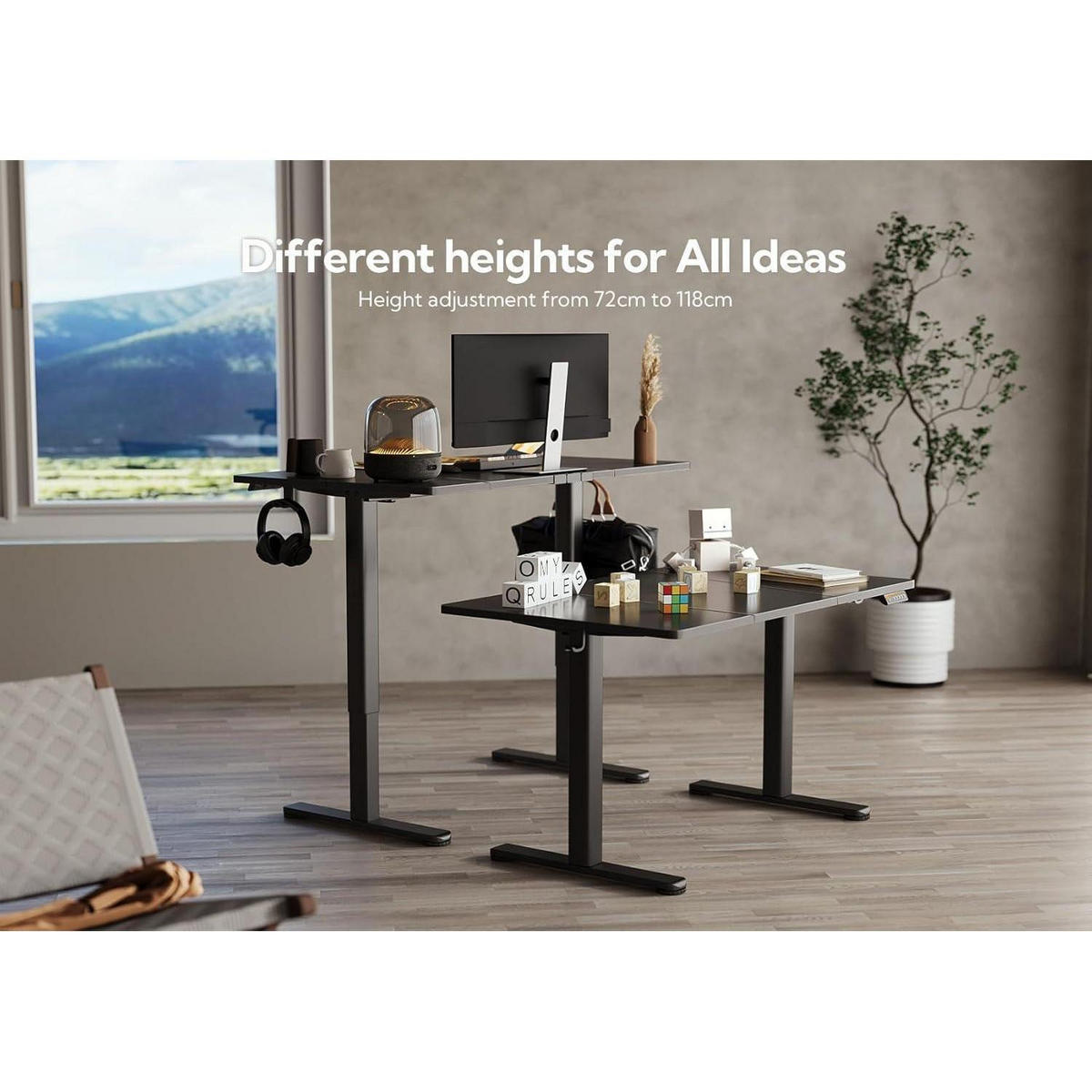 SCHREIBTISCH höhenverstellbar elektrisch Schwarz 120x60 cm - Schwarz, Metall (60/120/118cm)