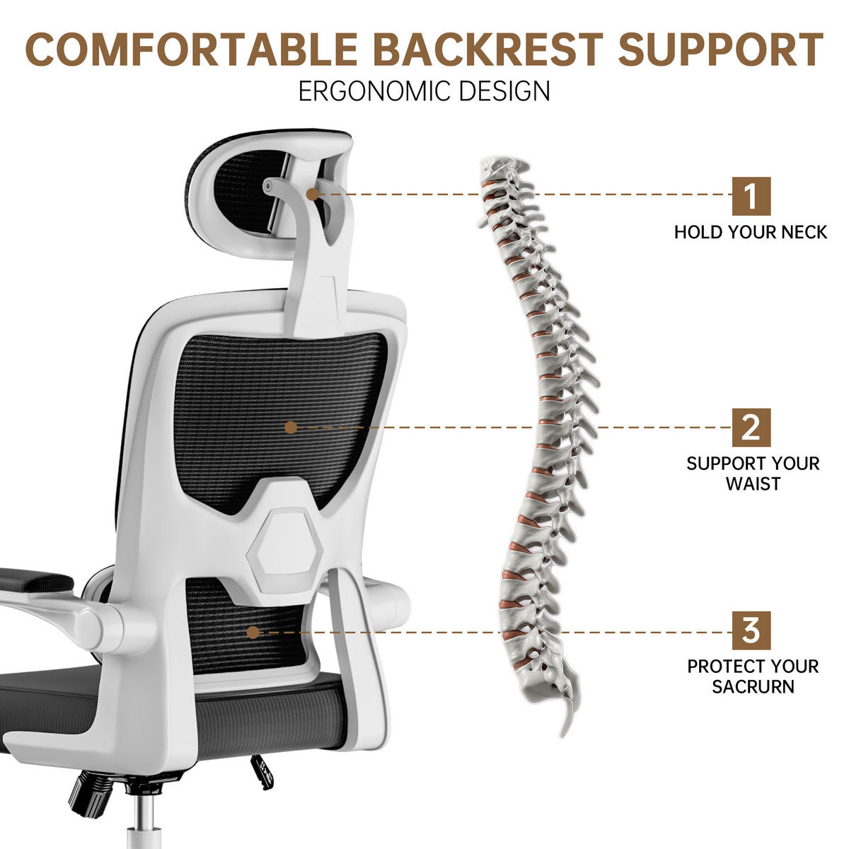 BÜROSTUHL Schwarz-Weiß ergonomisch mit klappbaren Armlehnen - Weiß, Metall (25/52.5/65cm) - Rattrix