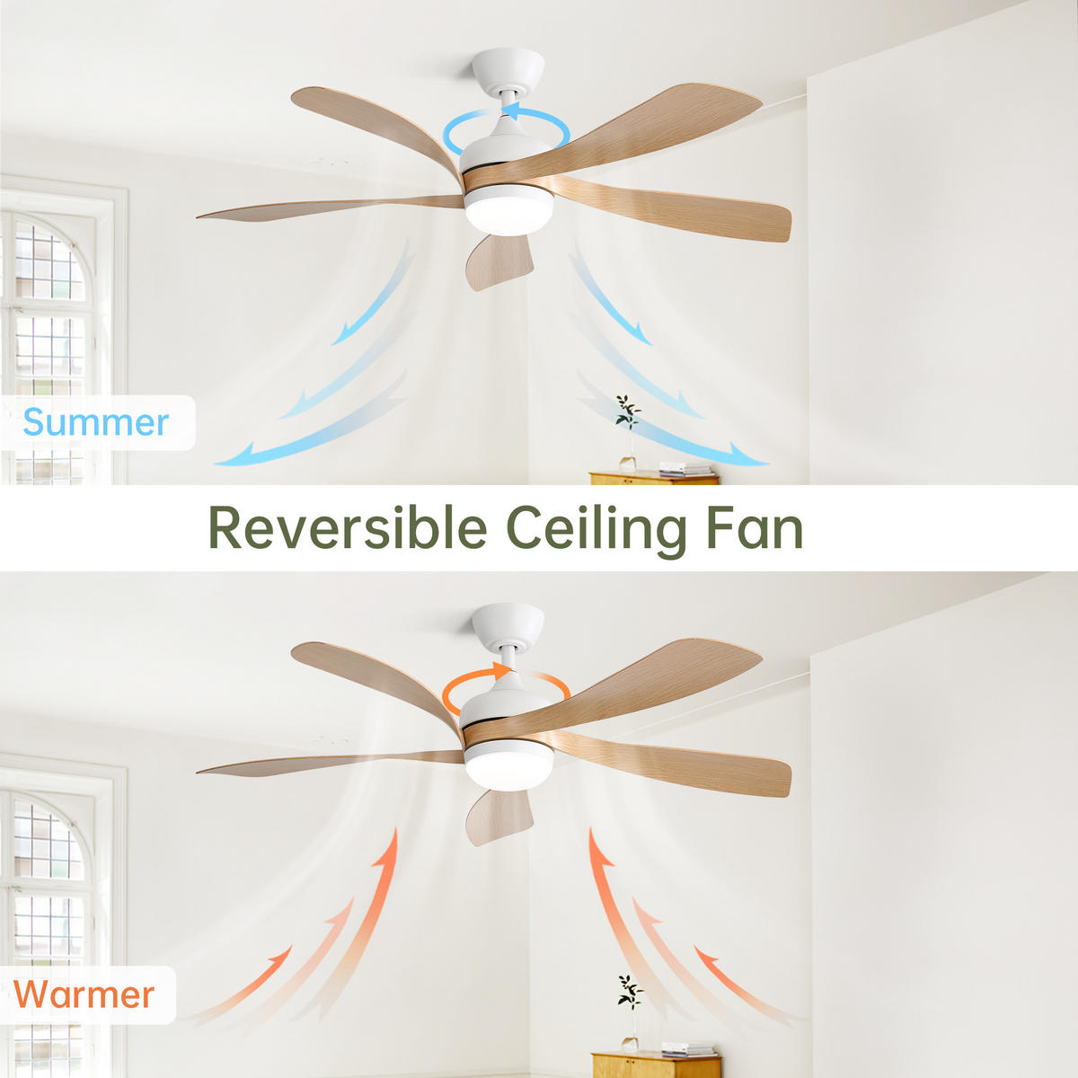 DECKENVENTILATOR DE-16185 132 cm mit 3-farbiger LED Weiß - Weiß, Kunststoff (131/131/26.8cm) - ComfortXL