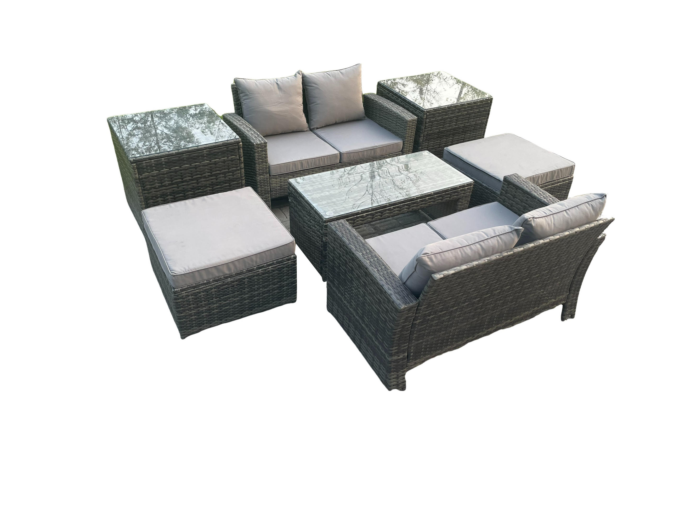 GARTENMÖBEL Set Polyrattan Dunkelgrau 6-Sitzer - Dunkelgrau, Metall - Fimous