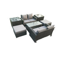 GARTENMÖBEL Set Polyrattan Dunkelgrau 6-Sitzer - Dunkelgrau, Metall - Fimous
