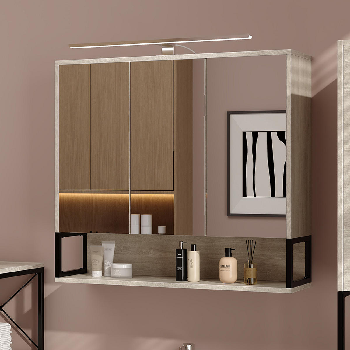 KOUPELNOVÁ SKŘÍŇKA SE ZRCADLEM Vionna Dub/černá - černá/barva dubu, kompozitní dřevo (80/71.5/20cm) - Vicco