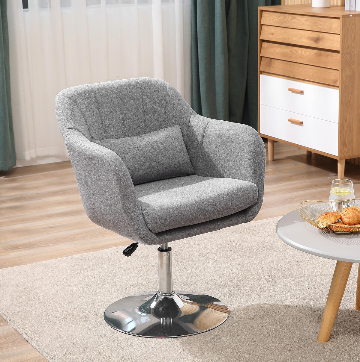 DREHSTUHL höhenverstellbar 60 x 60 x 79-91 cm Polyester Grau - Grau, Metall (60/91/60cm) - Meubliv