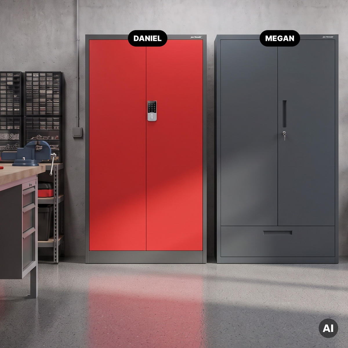 BÜROSCHRANK mit Zahlenschloss DANIEL 185x90x40 cm - Anthrazit/Rot, Metall (90/185/40cm) - Jan Nowak