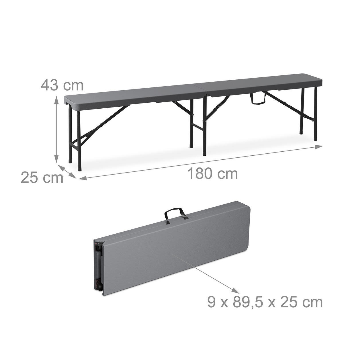 BIERZELTGARNITUR Grau 3-tlg.-Set klappbar Tisch 180x74 cm - Grau, Kunststoff/Metall - Relaxdays