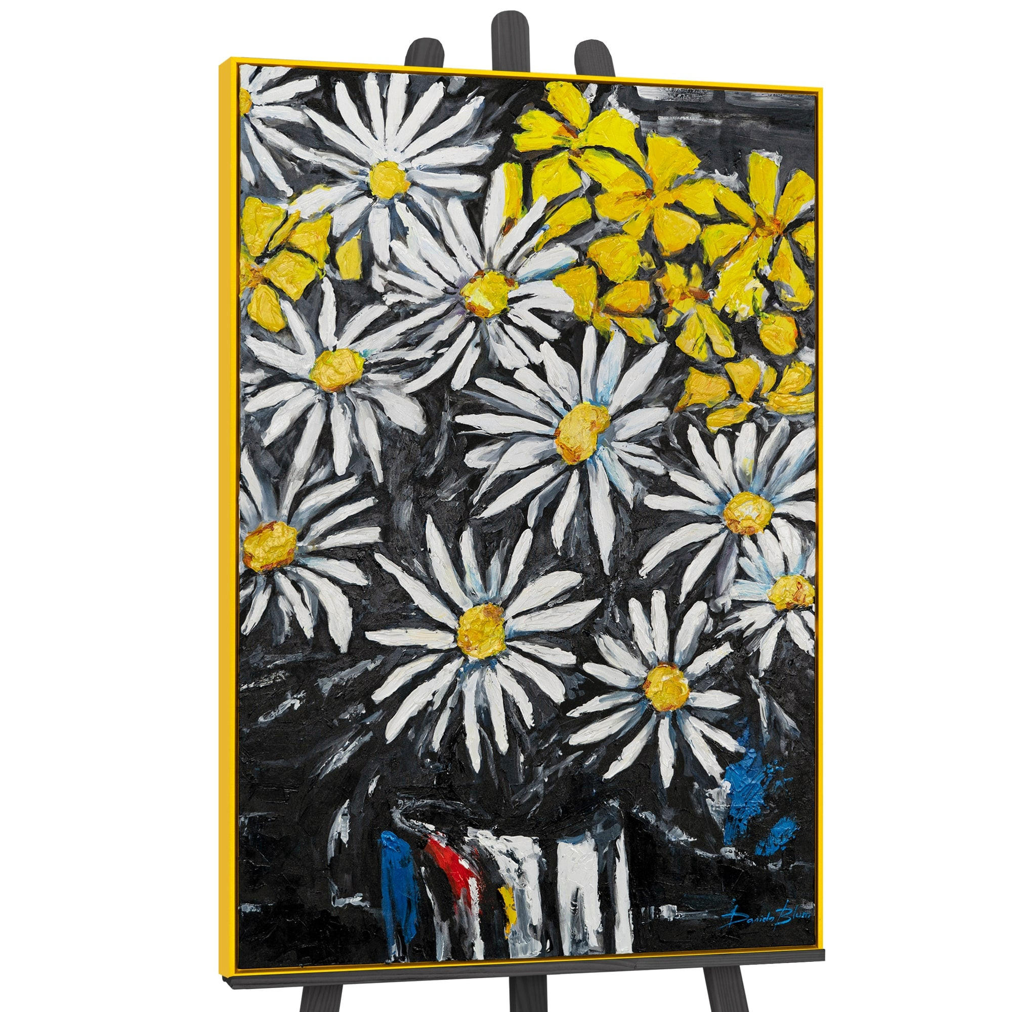 GEMÄLDE Schneeweiße Margeriten Schattenfugenrahmen Gelb 140x100 cm - Gelb, Holz (140/100cm) - YS-art gallery