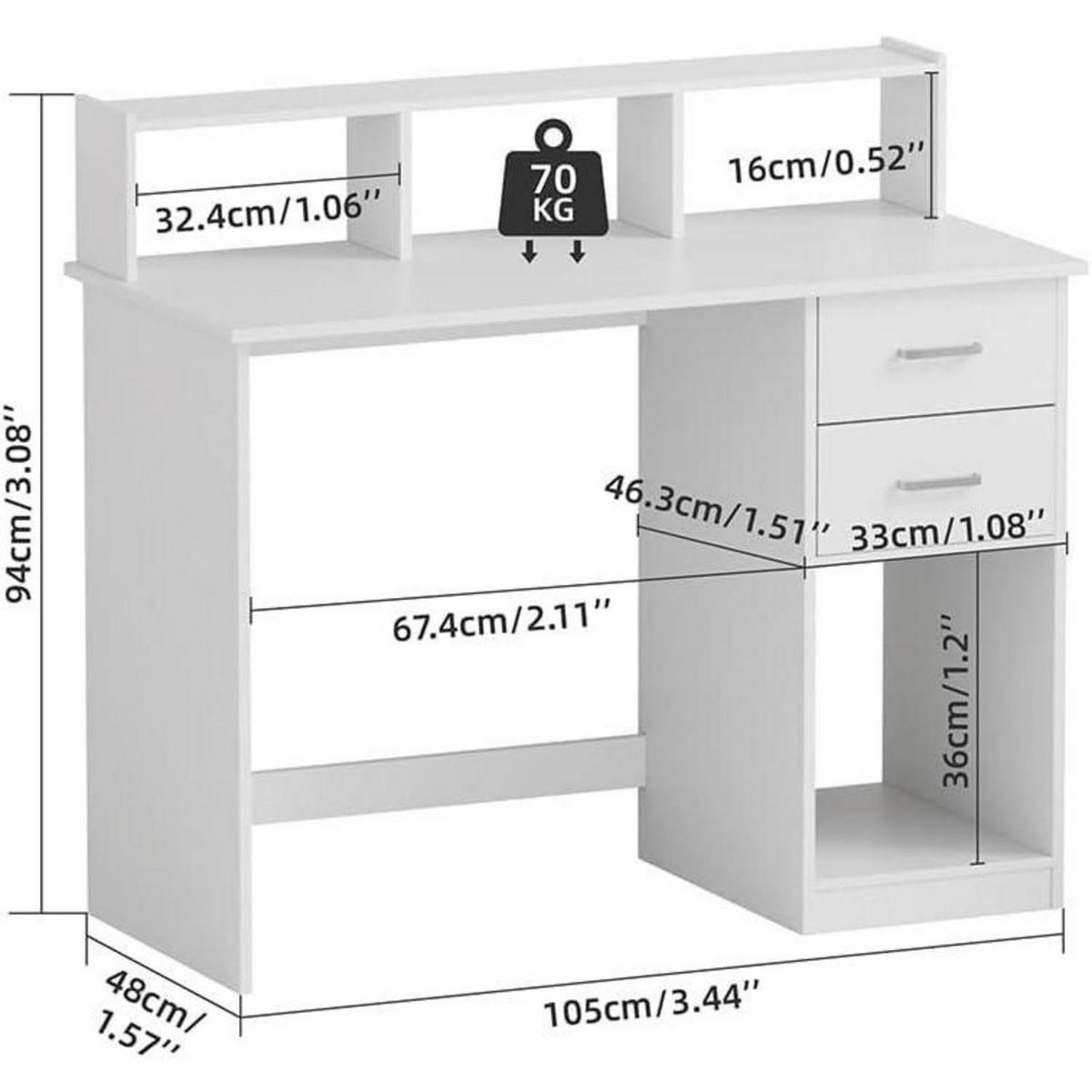SCHREIBTISCH mit Schubladen und Regal 105 x 48 x 94 cm Weiß - Weiß, Holzwerkstoff (48/105/94cm)