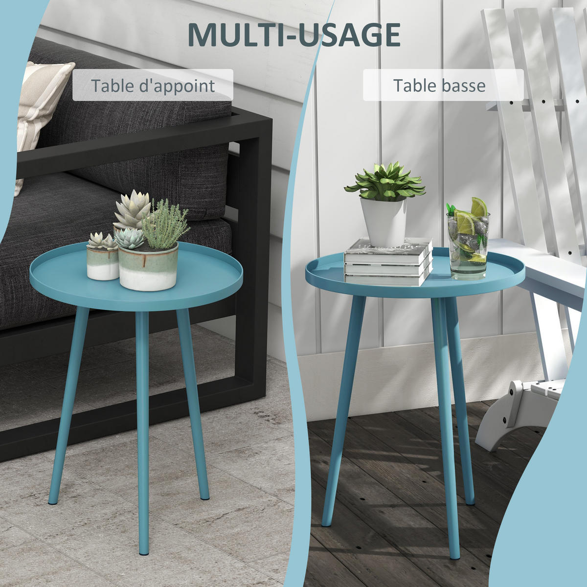 GARTENBEISTELLTISCH DE-14122 mit erhöhtem Rand Blau - Blau, Metall (40/40/50cm) - ComfortXL