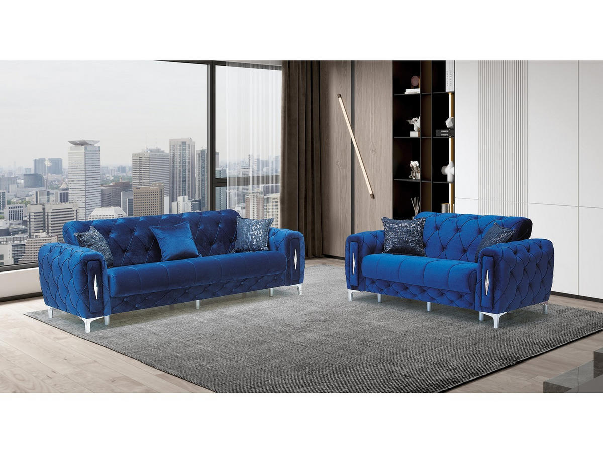 SITZGARNITUR Patna, Blau Stellvariante 2+2 - Blau, Holzwerkstoff/Kunststoff (180/80/100cm)
