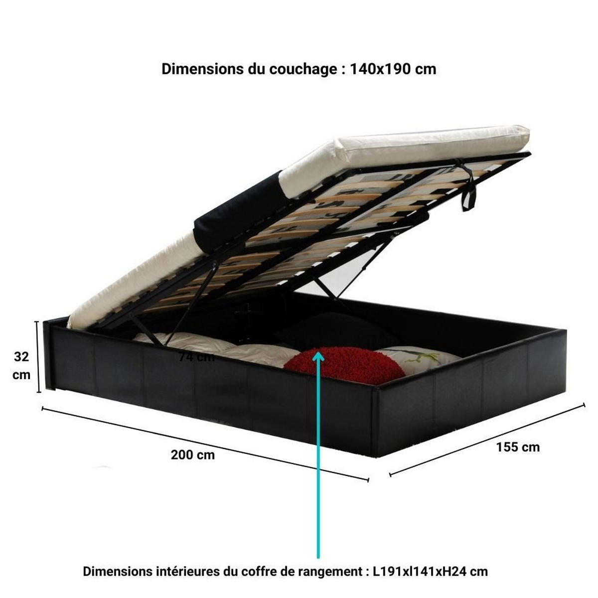 BETT TORINO 140x190 mit Lattenrost - Schwarz - Schwarz, Holzwerkstoff (140/190cm) - Weber Industries