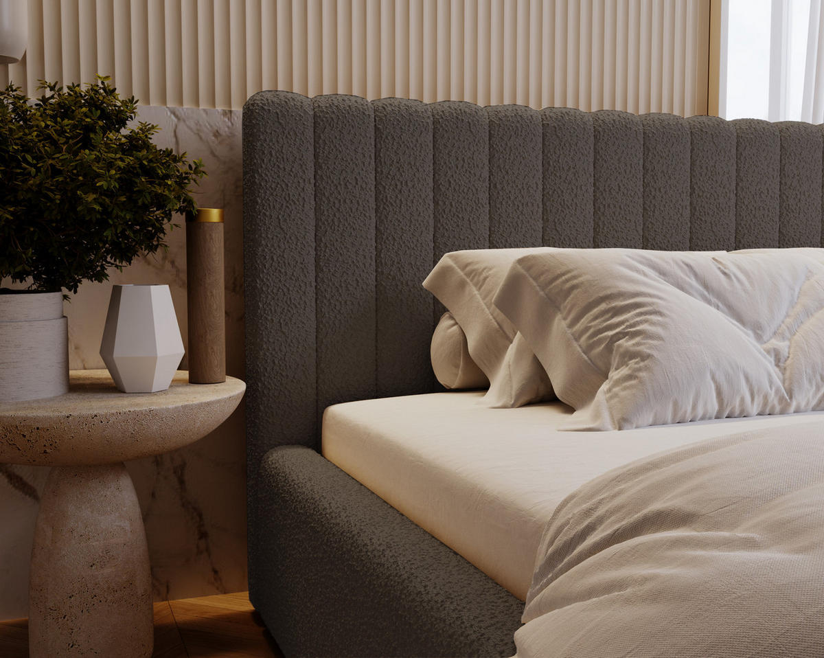 POLSTERBETT 140x200 Billo mit Bettkasten, Boucle Dunkelgrau - Dunkelgrau, Holz/Textil (140/200cm) - Emporius