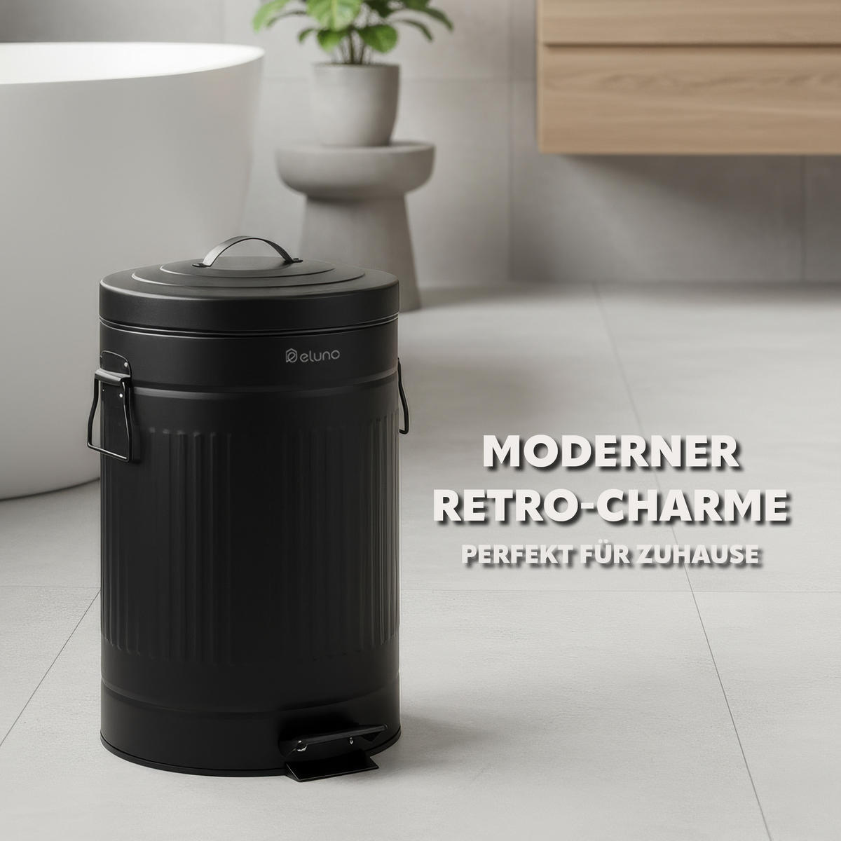 ABFALLEIMER Treteimer VINTAGE, 12 Liter, aus Metall, schwarz - Schwarz, Metall (25.5/42.5/25.5cm) - eluno