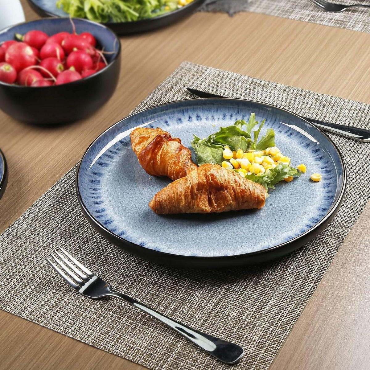 GESCHIRRSET 16-teilig Steingut für 4 Personen - Blau, Keramik (26.6/6.9/26.6cm)