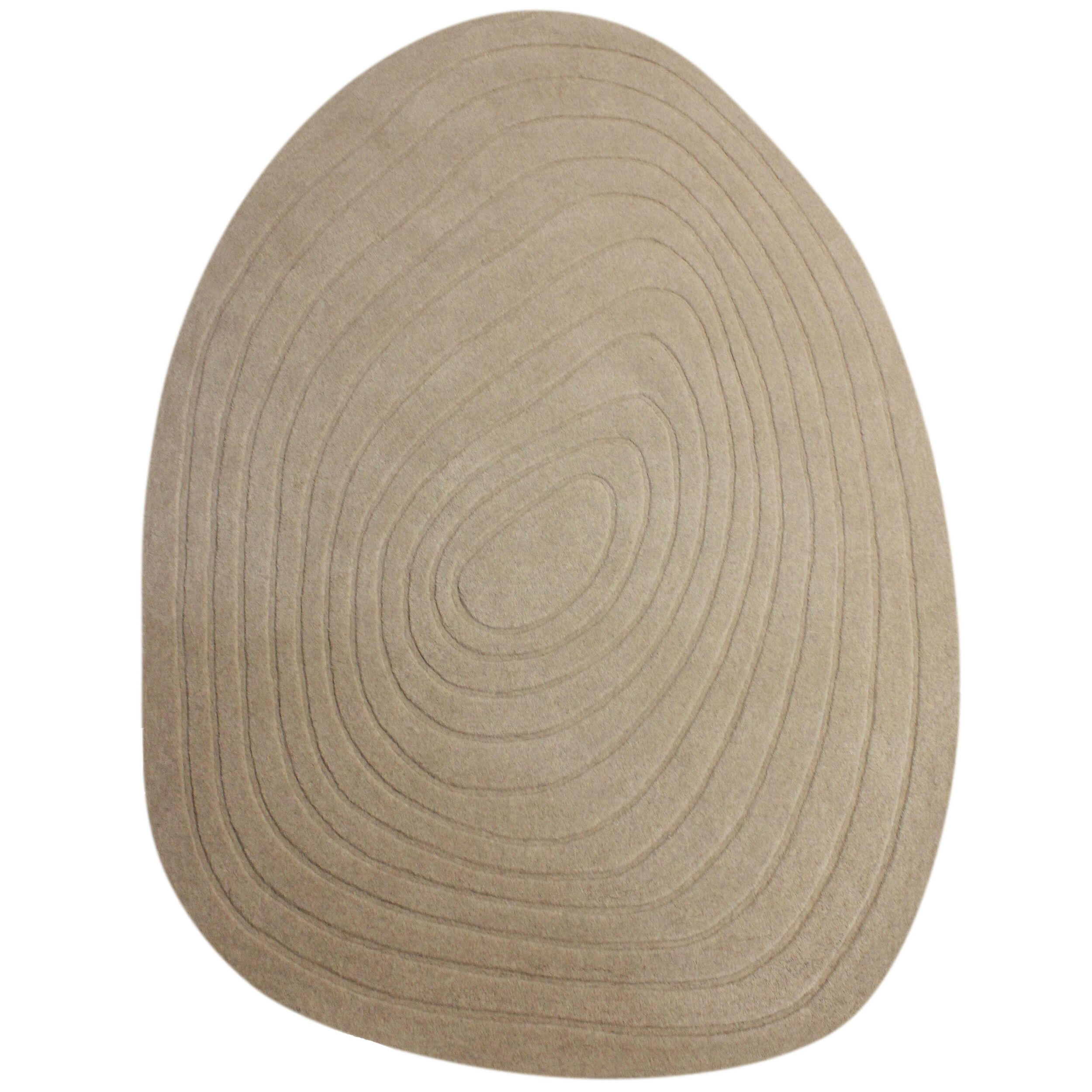TEPPICH aus Wolle Handgefertigt, Organische Ei-Form, Hoher und niedriger Flor Beige Oval 200x290 - Beige, Textil (200/290cm) - KADIMA DESIGN