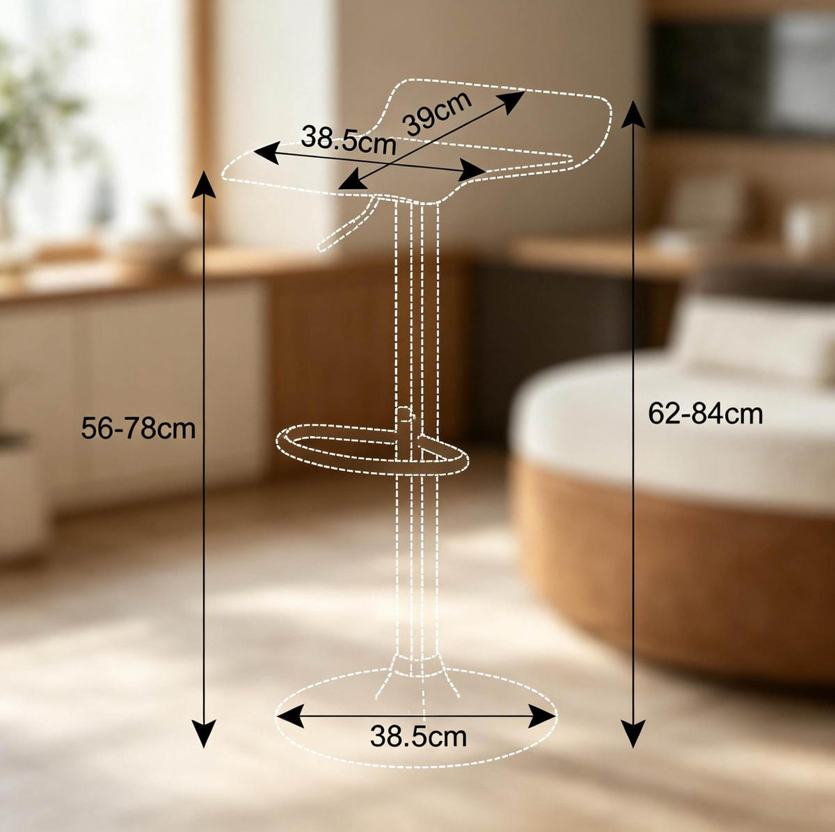 BARHOCKER höhenverstellbar 62–84 cm mit 360-Grad-Drehung, Weiß - Weiß, Metall (39/84/38.5cm) - MIVRAY