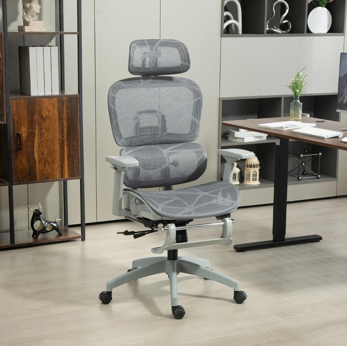 DREHSTUHL 66/64/114-122 cm, ergonomisch verstellbar, neigbar bis 135°, Grau - Grau, Kunststoff (64/122/66cm) - Redom