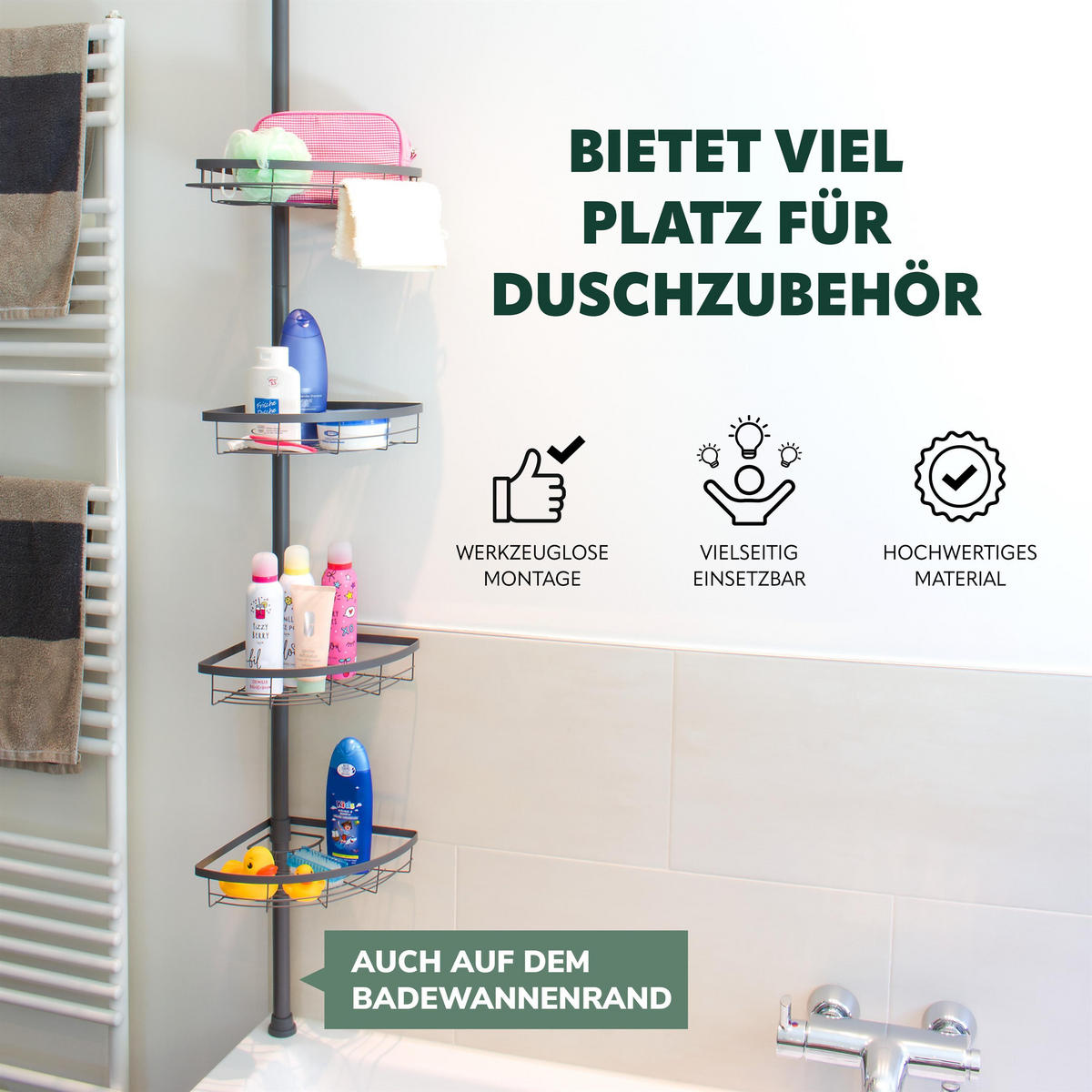 TELESKOP-DUSCHECKREGAL in Metall, grau - Grau, Metall (22.5/290/22.5cm) - bremermann