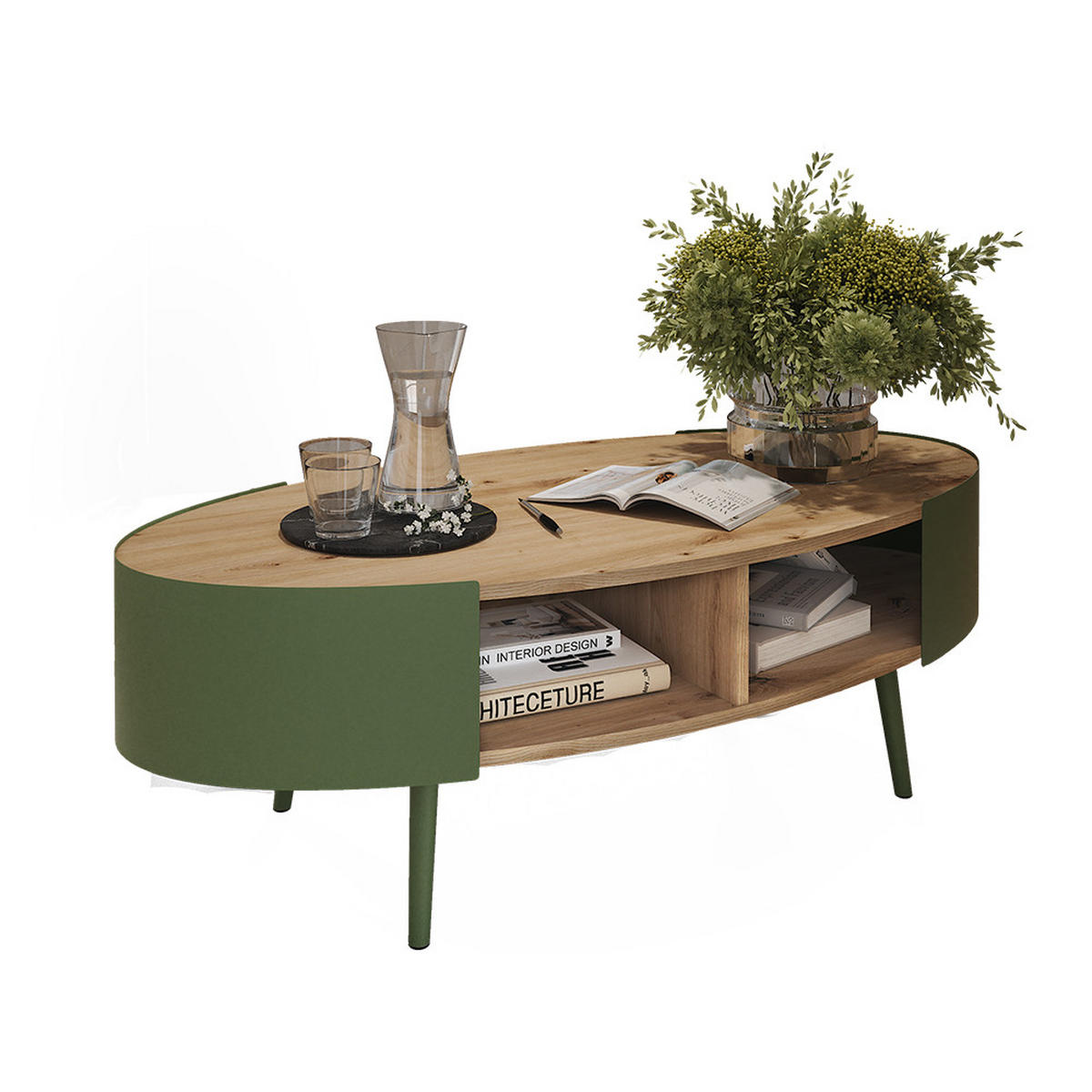 COUCHTISCH Lofta Grün 120 x 60 cm - Eichefarben/Grün, Holzwerkstoff (60/120/39cm) - Vicco