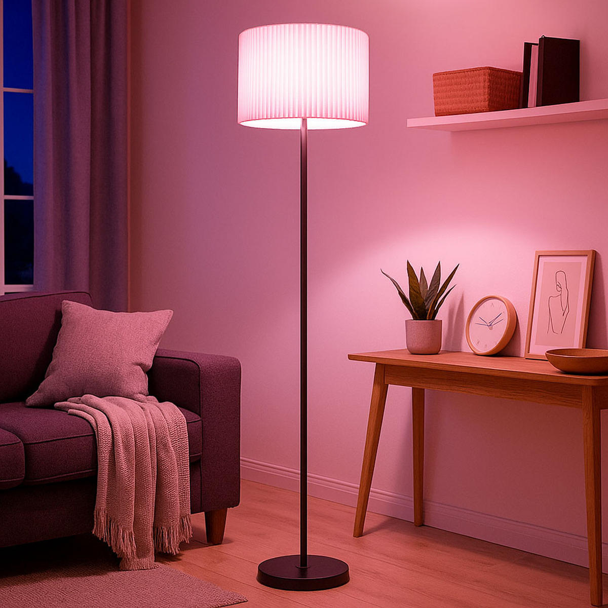 LED STEHLEUCHTE Textil Natur Schwarz - Beige, Metall (38/38/152cm) - Globo Lighting