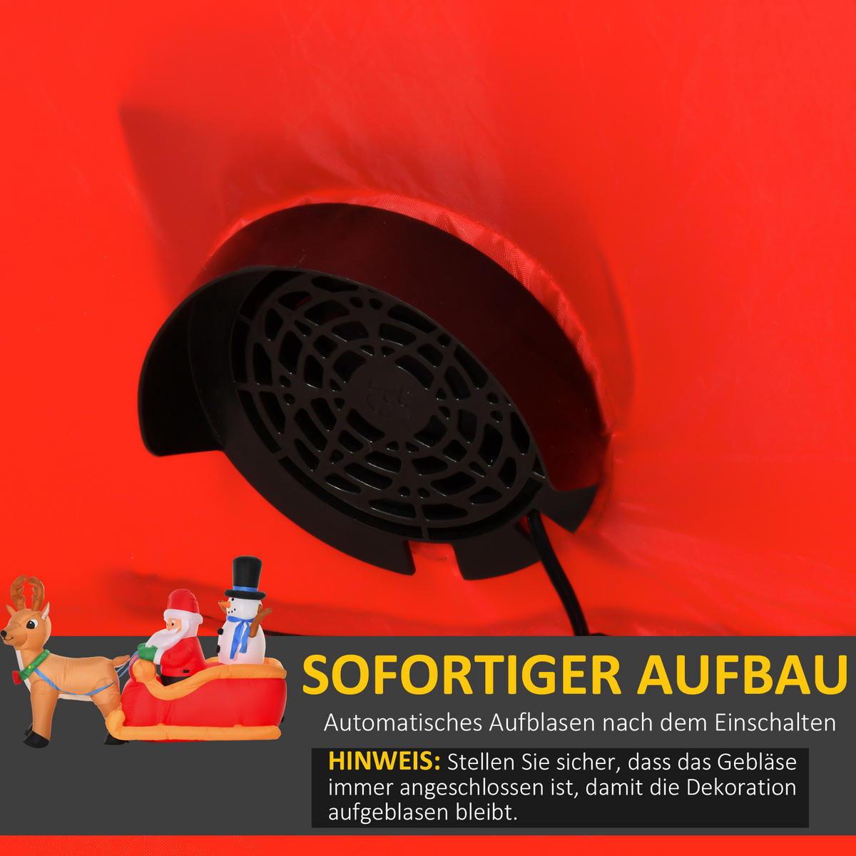 AUFBLASBARER Weihnachtsmann auf Schlitten, Polyester, Rot+Gelb - Multicolor, Kunststoff (80/128/200cm) - HOMCOM