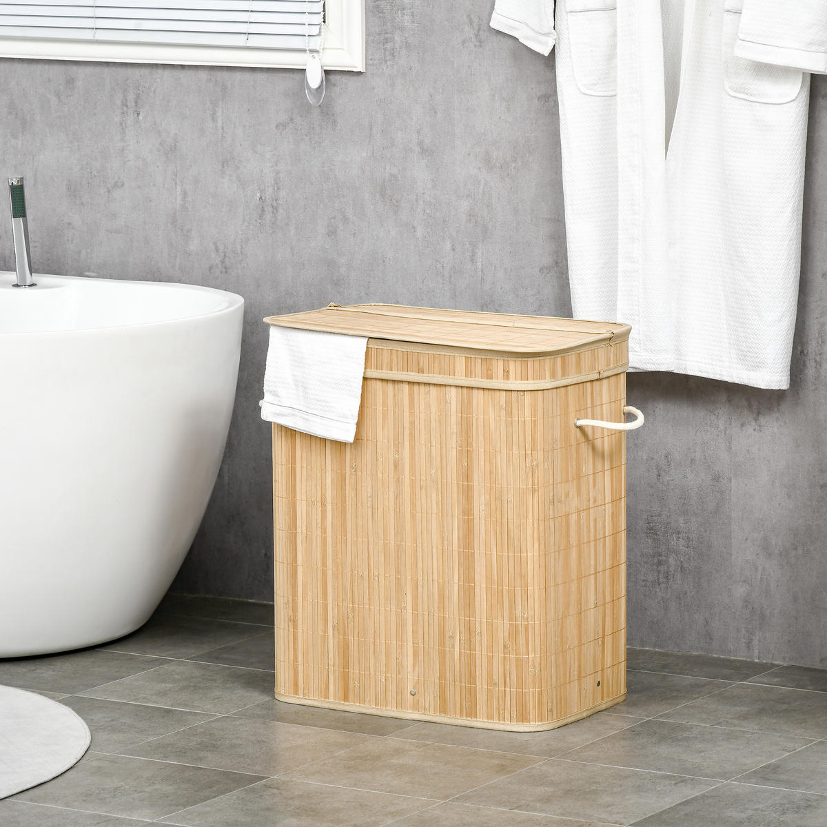 WÄSCHEKORB mit Deckel 90 L, Natur - Naturfarben, Naturmaterialen (35.2/59.5/54.2cm) - HOMCOM