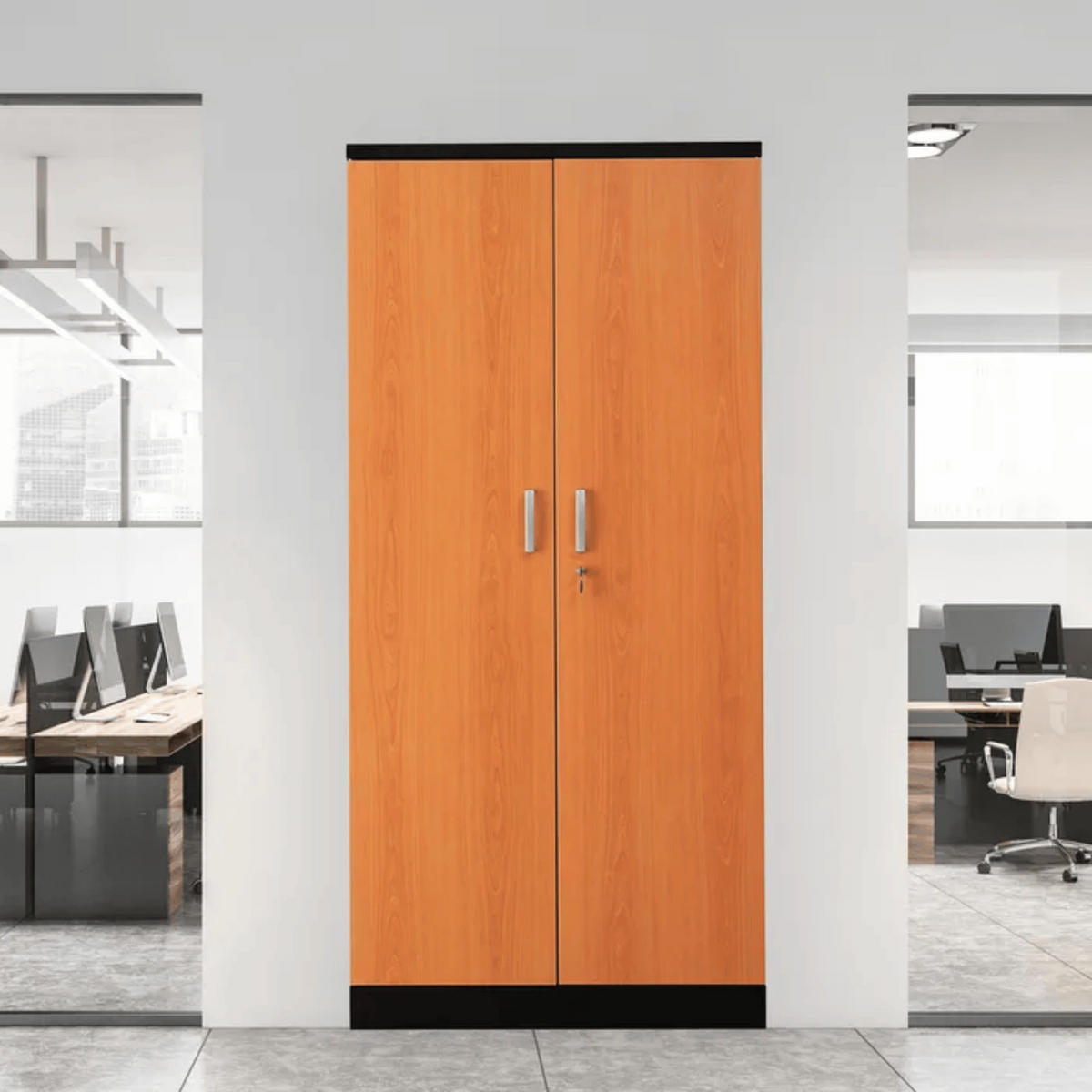 AKTENSCHRANK Beetle 4 Fachböden 195x92x42 cm Schwarz & Erle - Erlefarben, Metall (92/195/42cm)