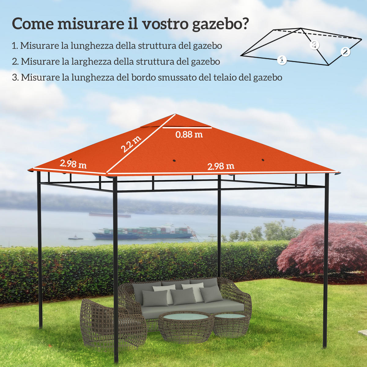 ERSATZDACH, 3x3 m orangefarben für Gartenpavillon, Polyester mit Belüftungslöchern - Multicolor, Textil (298/298cm) - FORIOUS