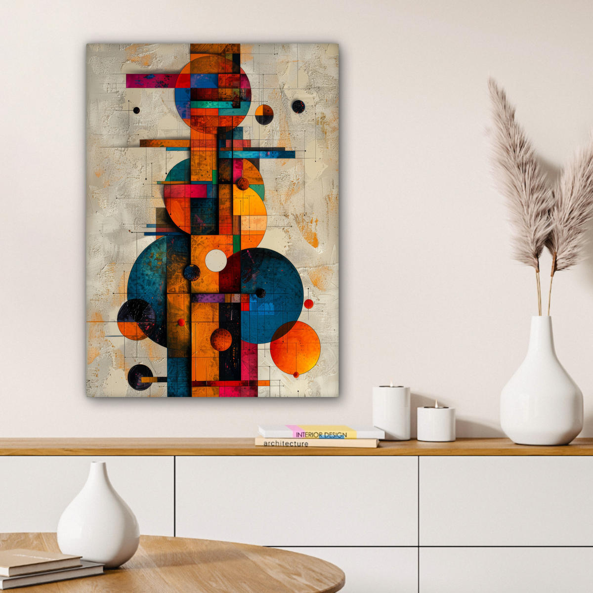 LEINWANDBILD - Vintage - Moderne Kunst - Orange - Geometrische Formen - 60x80 - Gemälde - Multicolor, Textil (60/80cm) - MuchoWow