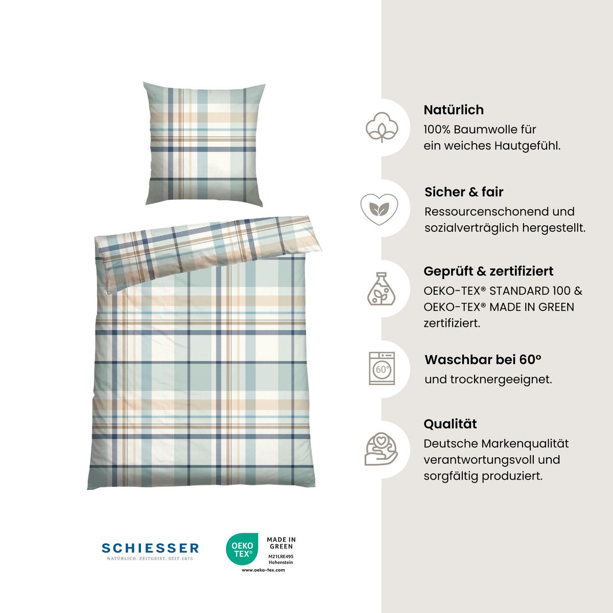 BETTWÄSCHESET Ezra - Renforcé - 2-teilig - 155 x 220 cm - Hellpetrol - Hellblau, Textil (155/220cm) - SCHIESSER