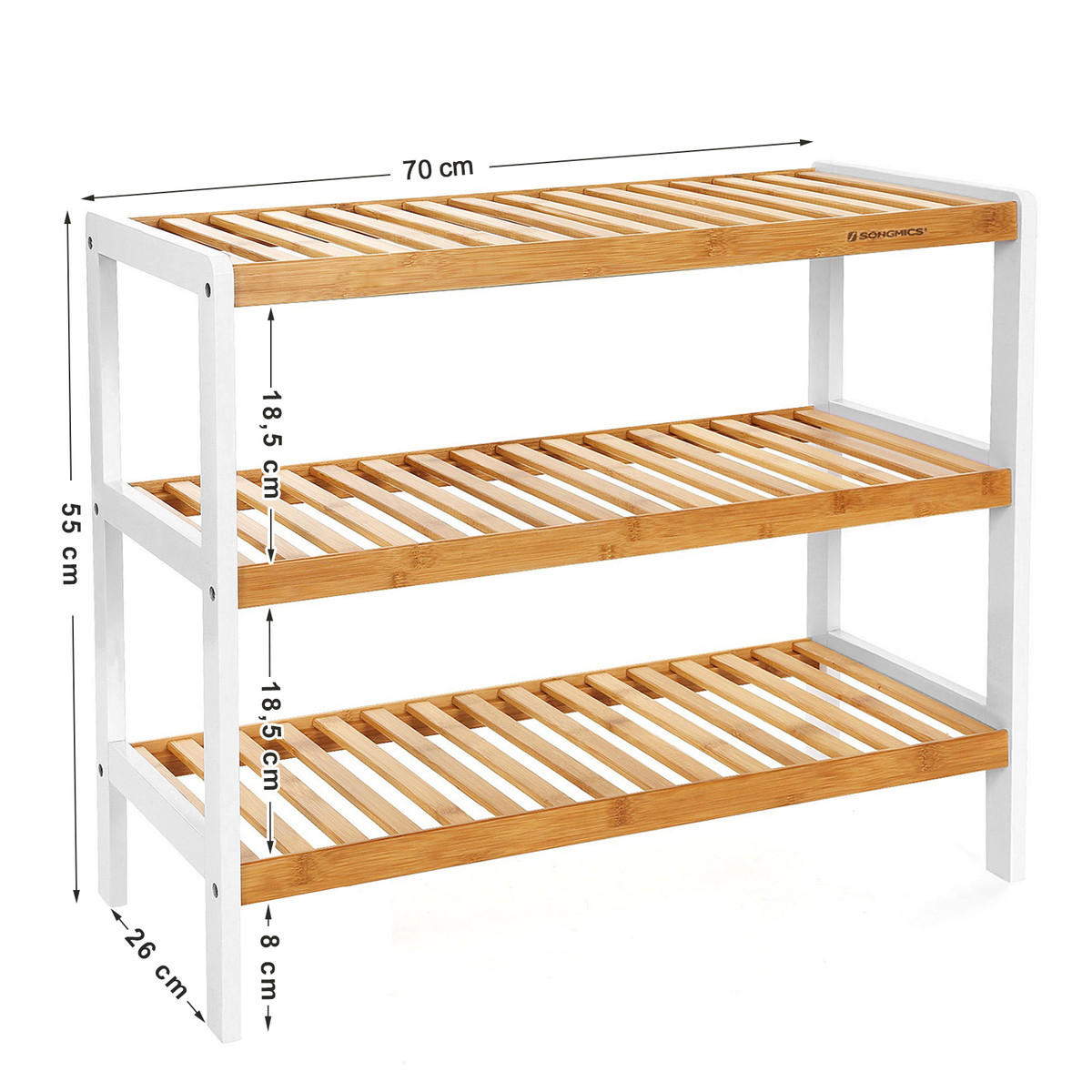 SCHUHREGAL 3 Ebenen – L70 cm - Eschefarben, Holzwerkstoff (26/55/71cm) - Calicosy