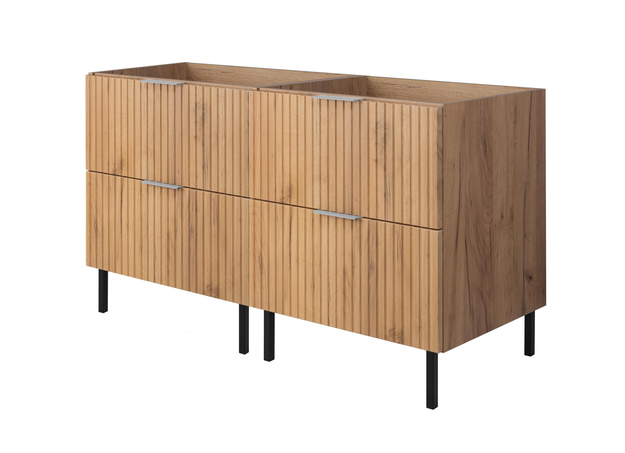 WASCHBECKUNTERSCHRANK, Eiche Craft, 120 (2 x 60) x 77 x 46 cm, silberner Griff, schwarze Beine, ohne Arbeitsplatte - Eichefarben/Silberfarben, Holzwerkstoff (120/77/46cm) - 3XE LIVING