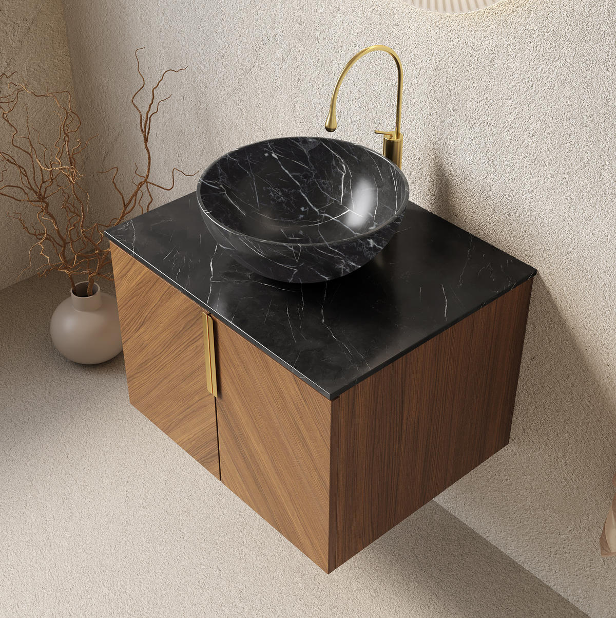 WASCHTISCH mit Unterschrank 61 cm Schwarz/Braun Eiche - Schwarz, Holzwerkstoff (50/55.1/61cm) - Beauniv