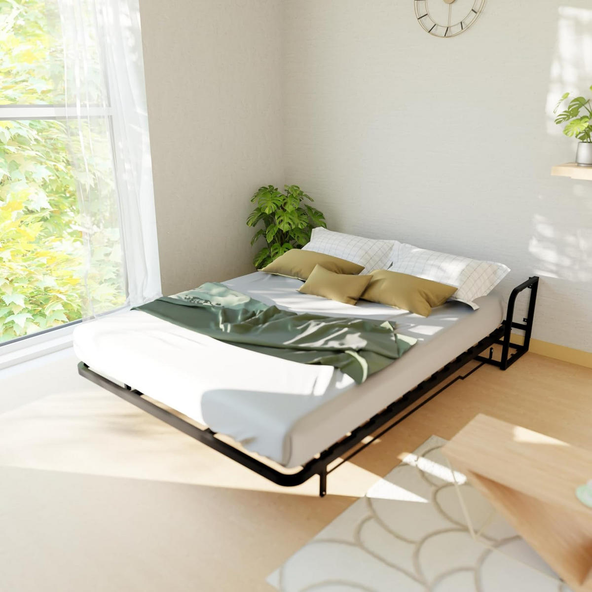 WANDBETT Murphy Classik 180x200 Vertikal, mit Gasdruckfeder-Mechanismus - Graphitfarben/Schwarz, Metall (180/200cm) - WallBedKing