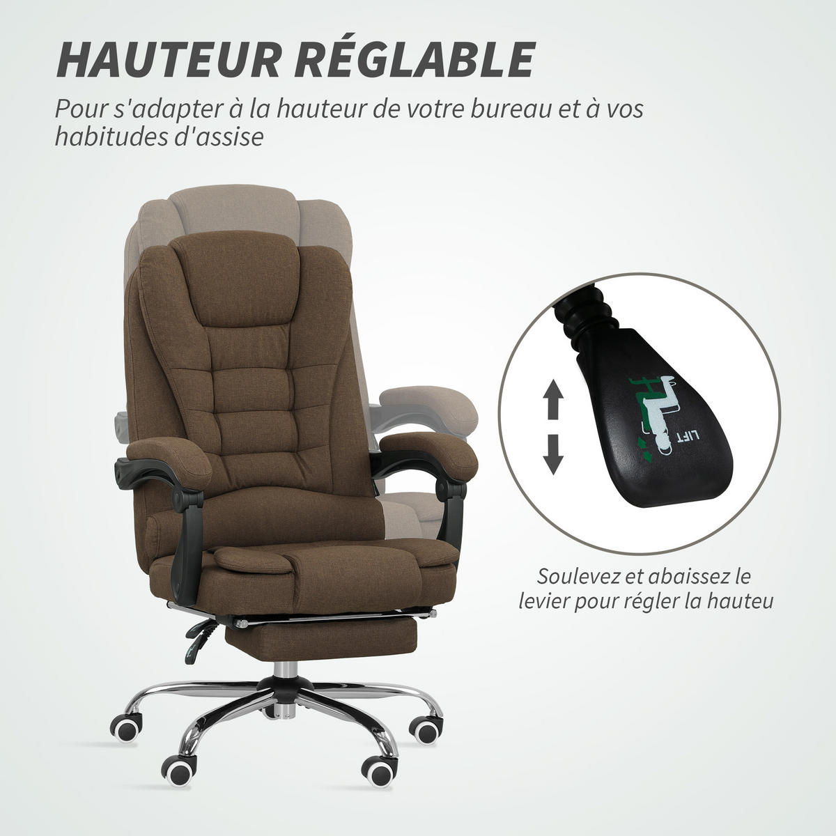 CHEFSESSEL DE-11759 65/70/110-118 cm Braun - Braun, Textil (65/118/70cm) - ComfortXL