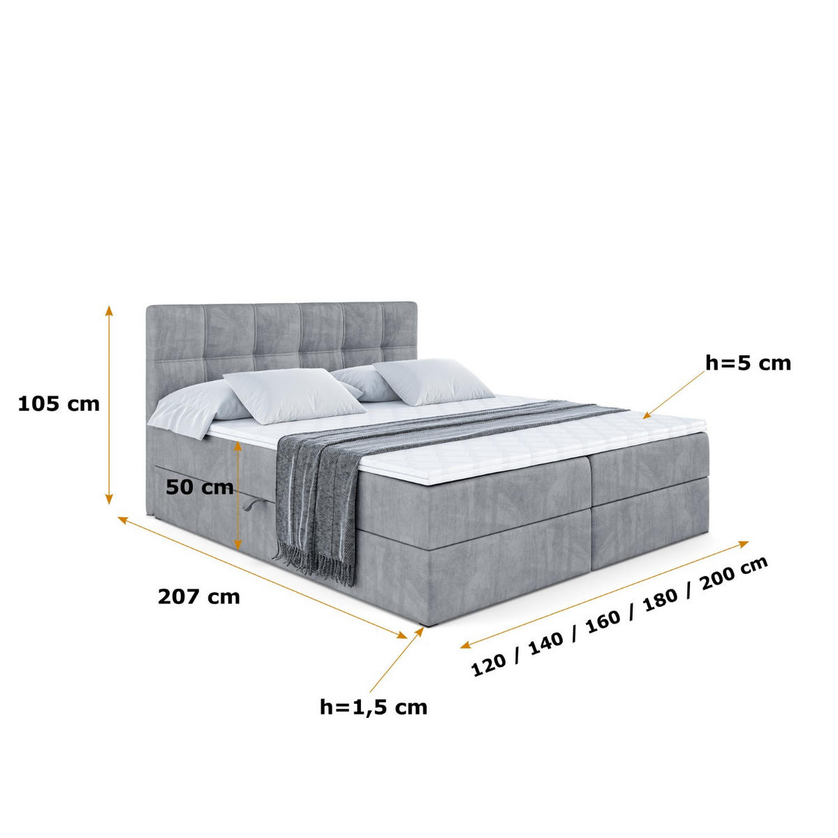 BOXBETT mit Matratze H3 und Lattenrost - MARCE - 160 x 200 cm - Grau - Hellgrau, Holzwerkstoff (160/200cm) - ALTDECOR