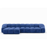 ECKSOFA Modulare L-Form, Veloursstoff Bluvel, Tintenblau, Links, CROISSANT XL - Blau, Holz (340/190cm) - Kaiser Möbel