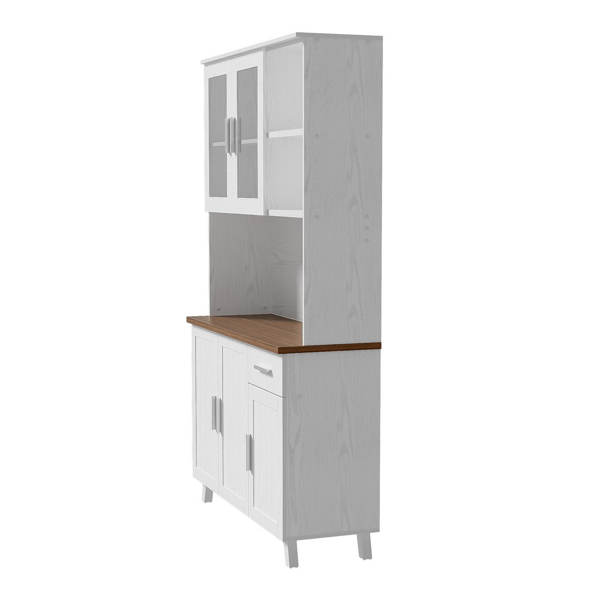 BUFFET mit 5 Türen Glastüren Schublade offenen Fächern Weiß 114/40/190 cm - Transparent/Weiß, Holzwerkstoff (114/190/40cm) - EVRYAE