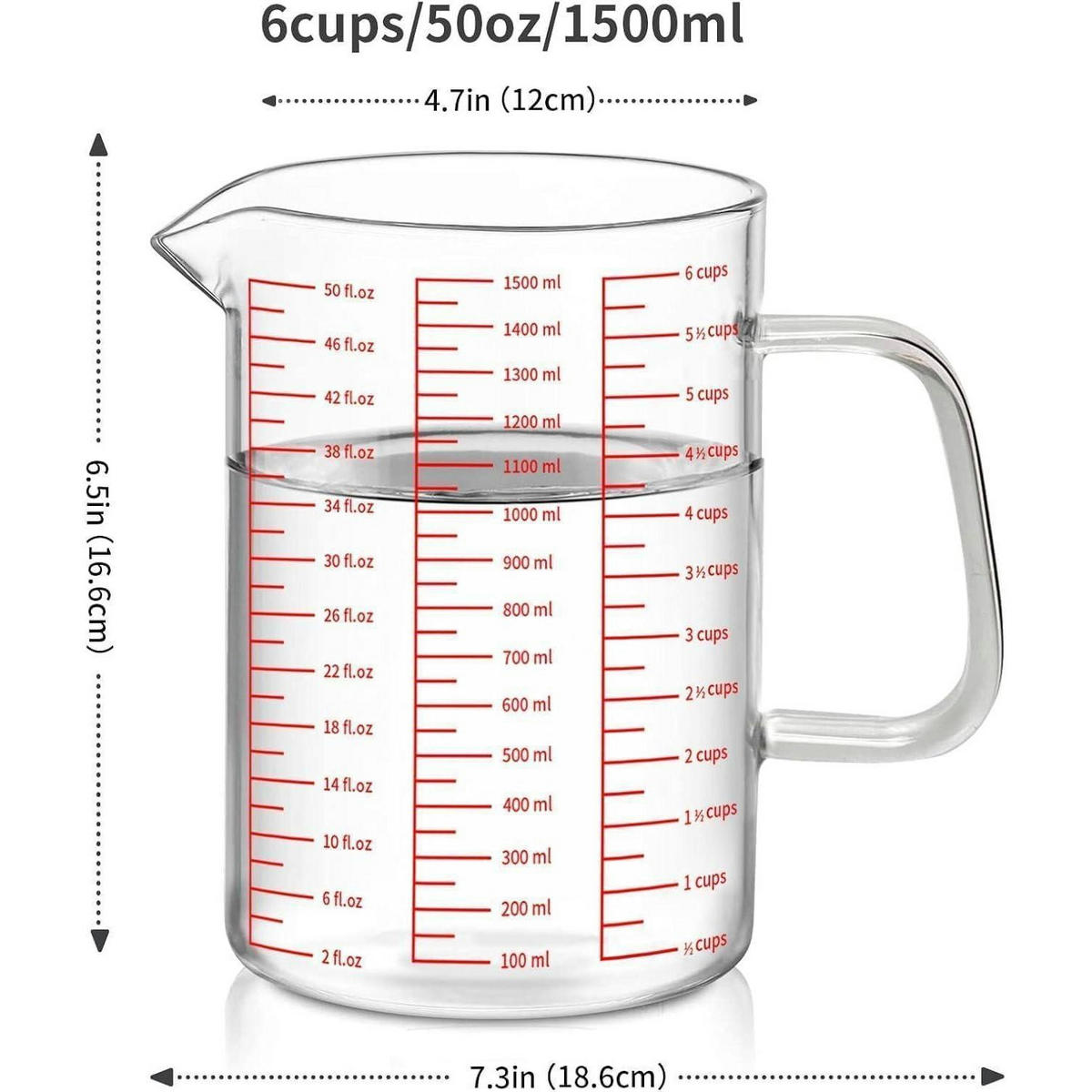 MESSBECHER Glas 1500 ml mit 3 Skalen - Transparent, Glas (1.5L)