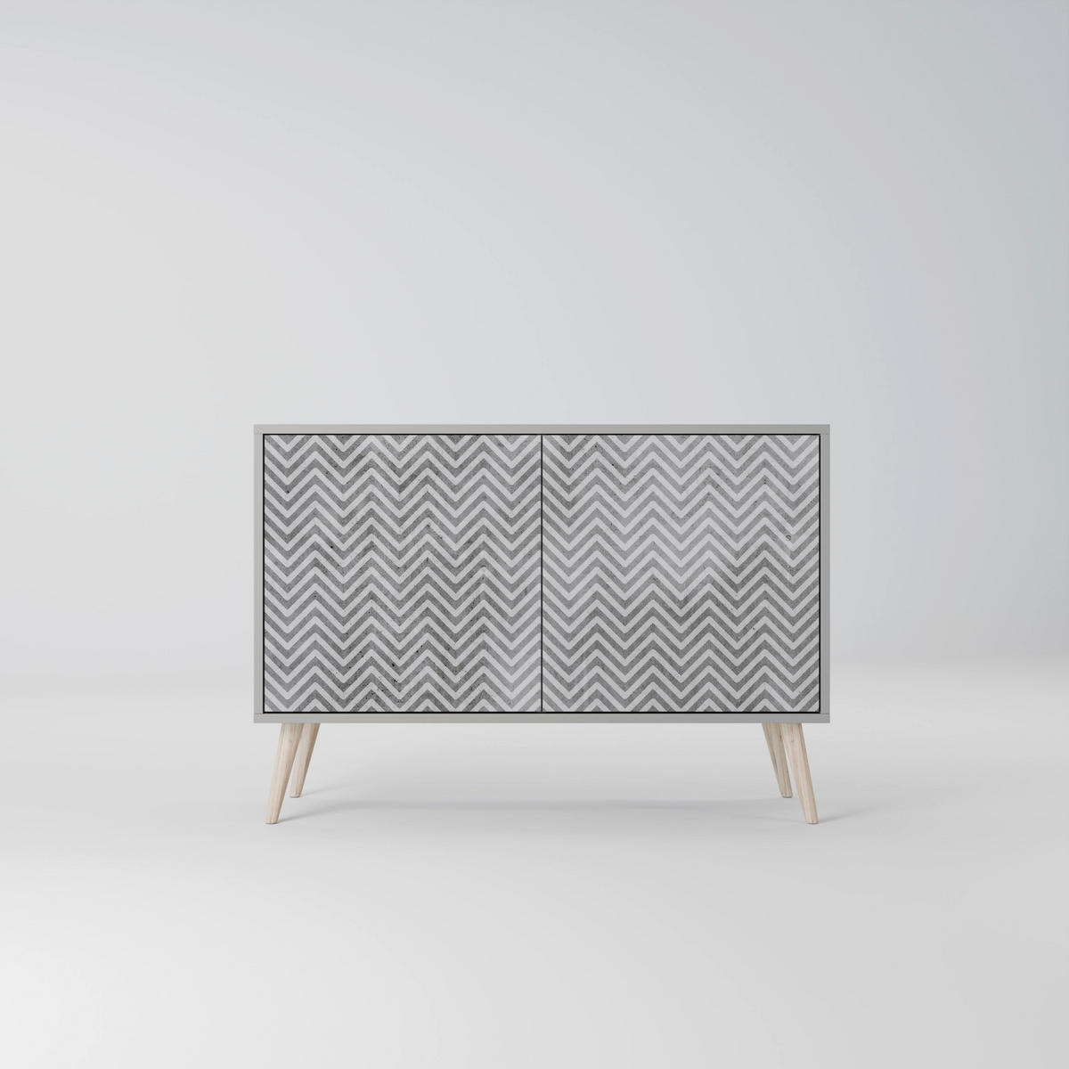 SIDEBOARD CONCRETE ZIG ZAG, Eicheneffekt, 111x42x77,5 cm, 2 Türen - Eichefarben/Buchefarben, Holzwerkstoff/Buchenholz (111/77.5/42cm) - SpaceRebels