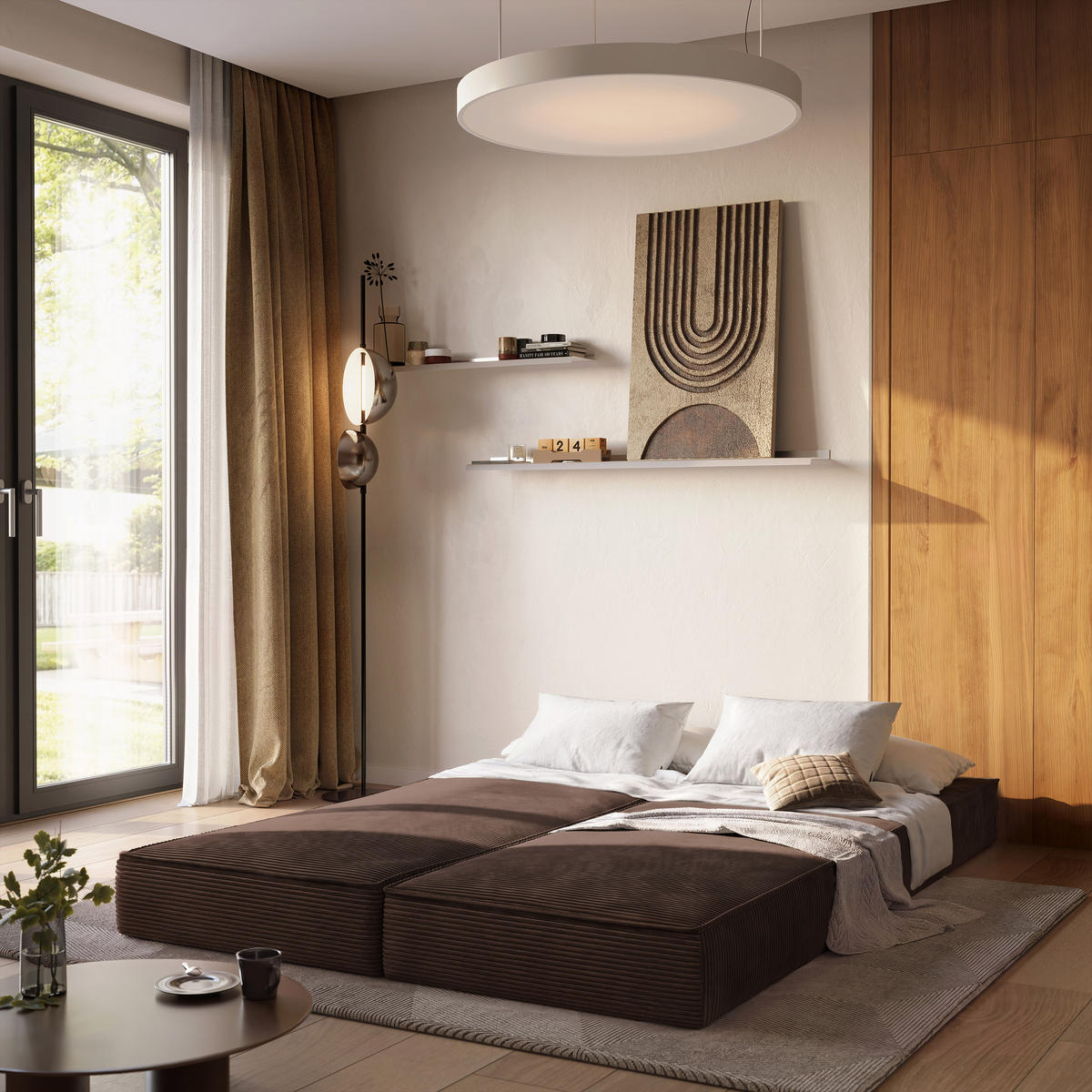ECKSOFA NOTIA modulares Boneless Sofa mit Schlaffunktion Braun Cordstoff - Braun, Textil (200/120cm) - MASSENO