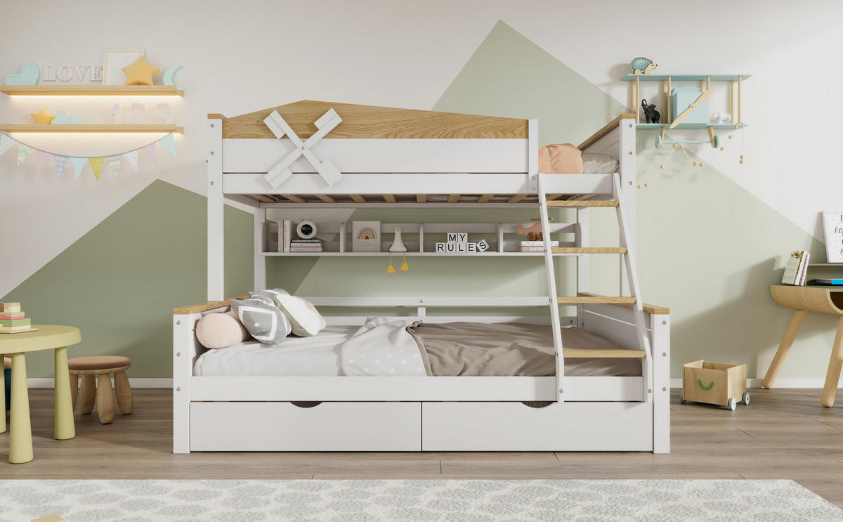 ETAGENBETT 90/140x200 cm Rutsche Regal weiß - Weiß, Holz (140/200cm) - LEBENLANG