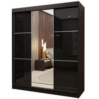 SCHWEBETÜRENSCHRANK VITALE 180/216/61 cm 3-türig mit Spiegel Schwarz - Schwarz, Holzwerkstoff (180/216/61cm) - MASSENO