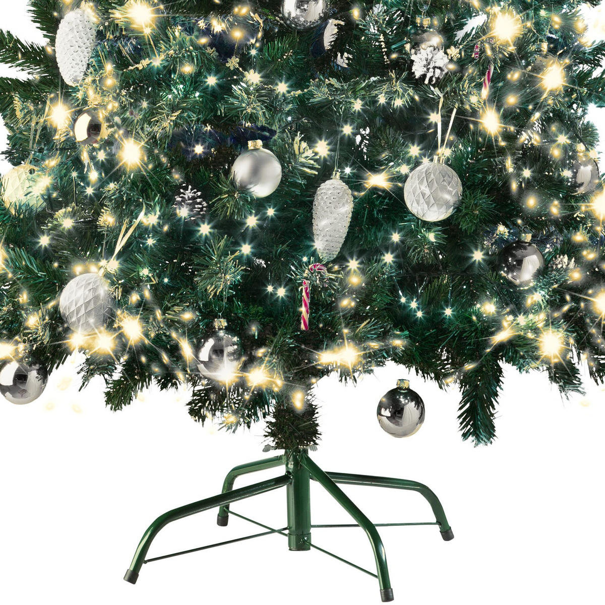 SET WEIHNACHTSBAUM MIT LICHTERKETTE ,inklusive Metallständer mit Kunststoffkappen,grün - Grün, Kunststoff (180cm) - tectake