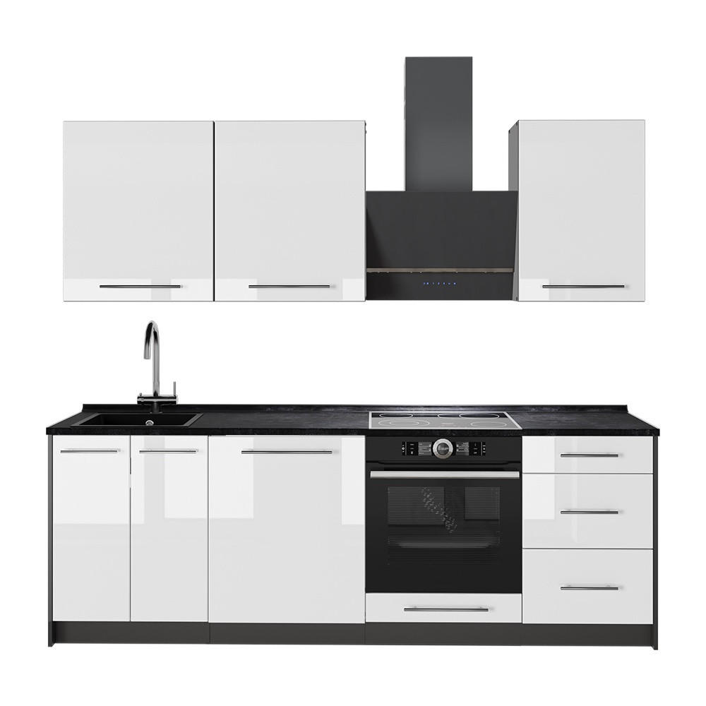 KÖK Fame-Line, Vit högblank/antracit, 230 cm utan bänkskiva - Antracit/Vit högglans, Träbaserade material (230/206.8/51.6cm) - Vicco
