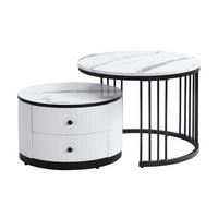COUCHTISCH Schwarz/Weiß 2er-Set 60/60/45,5 cm und 50/50/32 cm - Weiß, Holzwerkstoff (60/60/45.5cm) - PANGIVO