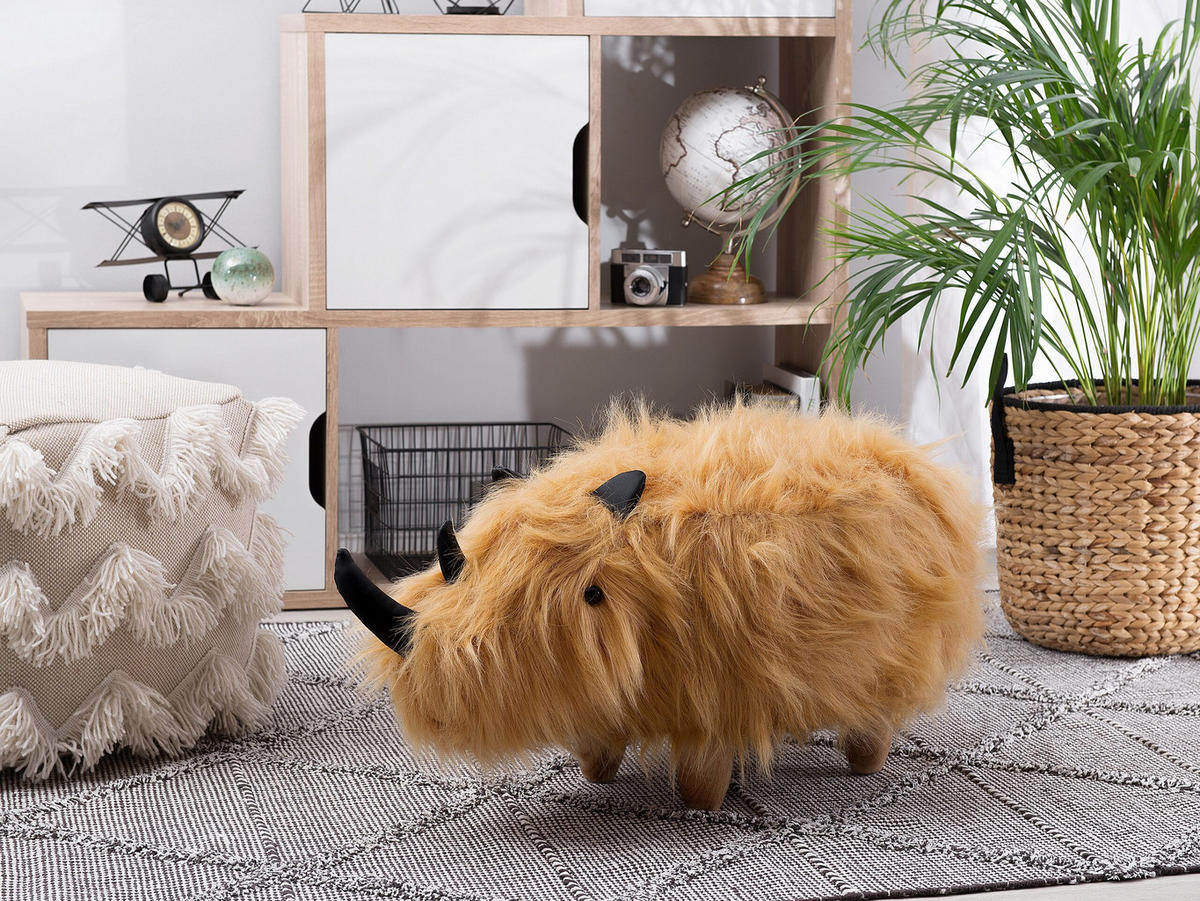 POUF Woolly 36/66/37 cm - Beige, Kunststoff/Textil (66/37/36cm) - Beliani
